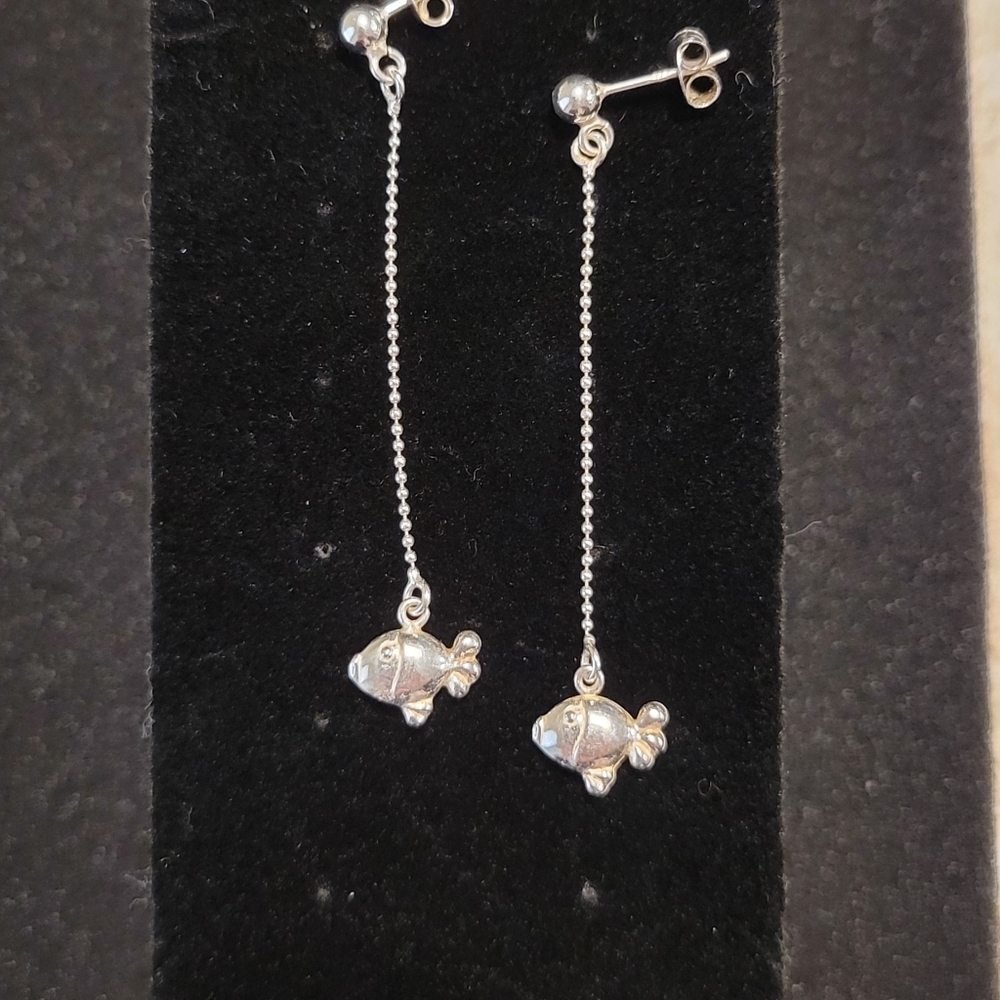 Sterling Silver Fish on the Line Earrings
